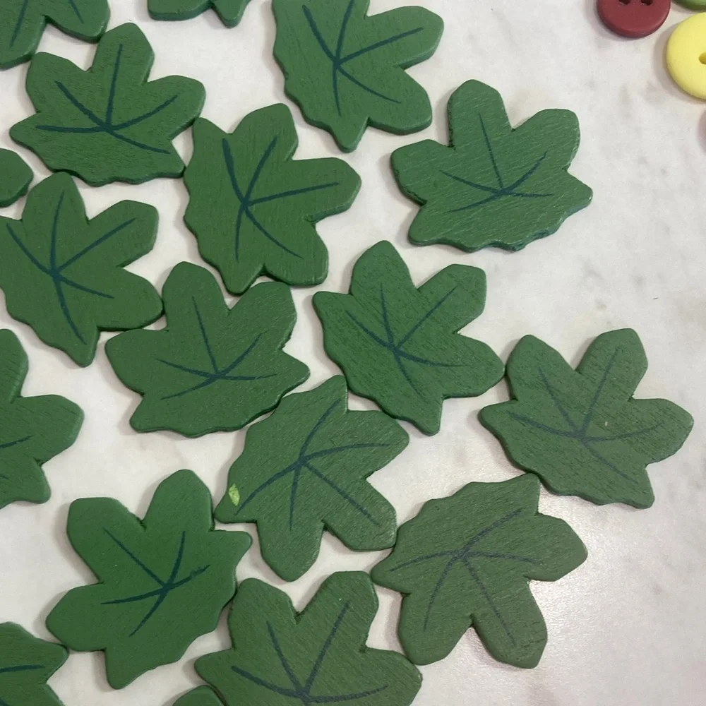 Winter Button and Wooden Leaf Embellishments